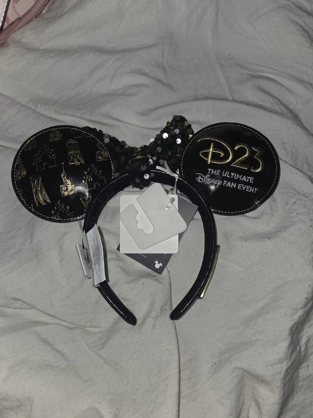 Disney LEGENDS Black and Gold Sequin Minnie Ears Headband with Detachable Bow